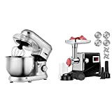 VIVOHOME 650W 6 Speed 6 Quart Tilt-Head Kitchen Electric Food Mixer, Silver with 1500W Electric Meat Grinder