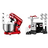VIVOHOME 650W 6 Speed 6 Quart Tilt-Head Kitchen Electric Food Mixer, Red with 1500W Electric Meat Grinder