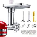 Metal Food Grinder Attachments for KitchenAid Stand Mixers, Durable Meat Grinder, Sausage Stuffer Attachment Compatible with All KitchenAid Stand Mixers, includes Two Sausage Stuffer Tubes