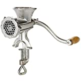 Home-X Cast Iron Manual Meat Mincer, Perfectly Grind Meat Every time, Silver and Wood