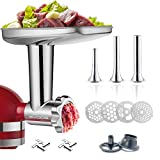Stainless Steel Food Grinder Attachment for KitchenAid Stand MixerDurable Meat Grinder, Including 3 Sausage Stuffer Dishwasher Safe Attachment Suitable
