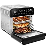 Compact Air Fryer Oven, 7-in-1 Toaster Oven Air Fryer Combo with Digital Touch Screen, Countertop Oven with 8 Accessories, Rotisserie Oven, Convection Toaster Oven Air Fryer 16 Quart, 1700w, Silver