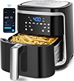 12-in-1 Smart WiFi Air Fryer 7.4 QT, Aigostar Digital XL Large Airfryer with Recipe Book, LED Touchscreen, Keep Warm & Preheat& Shake Remind, Adjustable Temperature+Timer, WiFi APP Control, Black