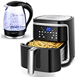 Aigostar Glass Kettle $ 7.4 QT Air Fryer(Recipes), 9 in 1 Air Fryer Oilless Oven with 8 Presets + Manual Mode, LED Touchscreen, Removable Nonstick Basket & Drawer Dishwasher Safe Square Design Basket.