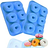 2PCS 6-Cavity Donut Pan, Silicone Non-Stick Donut Mold for 6 Donuts, Easy Clean, BPA Free Mold Sheet Tray, Silicone Donut Mold, Durable Kitchen Accessories for Cake Biscuit Bagels Muffins (Blue)