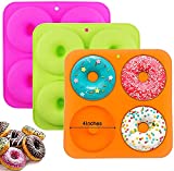 BAKHUK 3pcs Large Full Size Donut Pan 4Inches, Silicone Donut Molds for Baking, Non Stick Bagel Pan