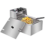 Deep Fryers Stainless Steel Single Tank Electric Fryer with Single Basket Air Deep Fryer for French Fries Onion Rings Egg Rolls Fried Chicken US Plug 2500W 110V 6.3QT/6L