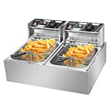 5000W 110V 12.7QT/12L Stainless Steel Double Tank Electric Fryer with Double Basket Thermostats Air Deep Fryer for French Fries Onion Rings Egg Rolls Fried Chicken US Plug