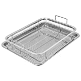 Eyourlife 2 Piece Stainless Steel Air Fryer Basket for Oven, Crisper Tray and Basket 13 x 8.6 Inch, Oven Air Fry Pan Mesh Basket Set, Crisper Oven Tray for French Fry/Frozen Food(Silver)