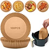 100 PCS Air Fryer Disposable Paper Liner, Air Fryer Liners Non-Stick, Round Cooking Baking Paper Oil-proof, Water-proof, Parchment Paper for Air Fryer Baking Roasting Microwave, 6.3 inch