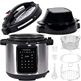 Thomson TFPC607 9-in-1 Pressure Cooker and Air Fryer with Dual Lid, Slow Cooker and More, Digital Touch Display, 6.5 QT Capacity, Included Cooking Accessories - Stainless Steel