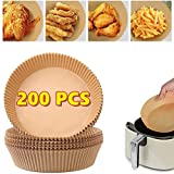 UHOUSE 200PCS Air Fryer Disposable Paper Liner, 6.3 inch Non-stick Disposable Air Fryer Liners, Baking Paper for Air Fryer Oil-proof, Water-proof, Food Grade Parchment for Baking Roasting Microwave
