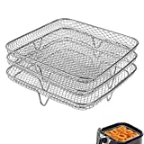 8 inch Air Fryer Rack for Instant Vortex Air Fryer,Philips,COSORI Air Fryer,Square Three Stackable Racks,Stainless Steel Multi-Layer Dehydrator Rack,Air Fryer Accessories