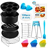 Air Fryer Accessories XL, 8 Inch Set Of 17 For Gowise USA Phillips Ninjia Cosori Cozyna 4.2QT 5.3QT 5.5QT 5.8QT Deep Air Fryer with Recipes Cookbook and 12 Silicone Muffin Cups Universal Accessories