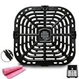 Air Fryer Grill Plate for Instant Vortex Plus 6QT Air Fryers, Upgraded Square Grill Pan Tray Replacement Parts with Rubber Feet for Instant, Non-Stick, Dishwasher Safe