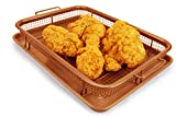 EaZy MealZ Crisping Basket & Tray Set | Air Fry Crisper Basket | Tray & Grease Catcher | Even Cooking | Non-Stick | Healthy Cooking (9.5' x 13', Copper)