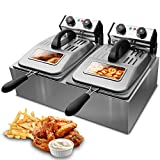 WantJoin Commercial Deep Fryer with Visible Window Deep fryer 2500W 12L （6L* 2)2* 5.7QT Stainless Steel French Fry Double Deep Fast Fryer with 2 Baskets,Commercial Restaurant,Fast Food Restaurant