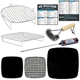 Air Fryer Rack Accessories Set of 2 Compatible with Chefman, Cosori, Dash, Bella, Comfee, Nuwave® + More, Stainless Steel Rack, Air Fryer Reusable Mats, Cheat Sheet Magnets, Thermometer + Grill Brush