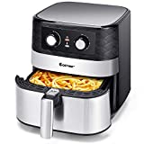 COSTWAY Electric Hot Air Fryers Oven, 1700W Oilless Cooker with Timer & Temperature Control, NonstickFry Basket, Auto Shutoff Protection, Black, 5.3 QT