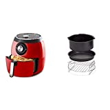 Dash DFAF455GBRD01 Deluxe Electric Air Fryer + Oven Cooker, 1700-Watt, 6 Quart, 6qt, Red & DFAF450UP1 Air Fryer, Deluxe, Accessory Bundle