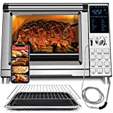 NUWAVE Bravo Air Fryer Oven Pro, 12-in-1, 30QT XL Large Capacity Digital Countertop Convection Oven, 1800 W Dual Heater, Digital Temperature Probe, Heavy Duty Racks with Load of Over 30 Pounds, 50°-500°F Temperature Controls, 100 Pre-Programmed Recipes, Grill Griddle Accessories Included, Brushed Stainless Steel Look