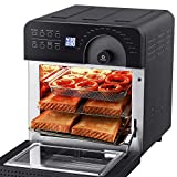 Geek Chef Air Fryer Toaster Oven Combo, 4 Slice Toaster Convection Air Fryer Oven Warm, Broil, Toast, Bake, Air Fry, Oil-Free, Accessories Included, Stainless Steel, Silver (1 Knob 15QT)
