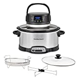 Hamilton Beach 2-in-1 Slow Cooker with Air Fryer Lid 6 Quarts, 4 Programmable Settings, Dishwasher Safe Crock, Silver (33061)