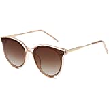 SOJOS Retro Round Sunglasses for Women Classic Trendy Oversized Frame Sunnies SJ2068, Clear Brown/Gradient Brown