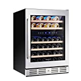 Kalamera 24'' Wine Cooler Refrigerator 46 Bottle - Dual Zone Built-in or Freestanding Fridge with Seamless Stainless Steel & Triple-Layer Tempered Reversible Glass Door and Temperature Memory Function