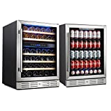Kalamera 24' Wine Cooler Refrigerator - Beverage Cooler - 46 Bottle Dual Zone & 154 Cans Beverage Cooler Built-in or Freestanding Fridge