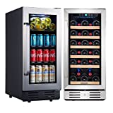 Kalamera 15 inch Beverage Cooler Refrigerator With Seamless Stainless Steel Door Built-in or Freestanding - 96 Cans /30 Bottles Capacity Mini Fridge- for Soda, Water, Beer or Wine White Interior Light