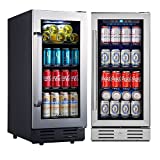 Kalamera 15” Beverage Cooler and Refrigerator Under Counter Built-in or Freestanding - 96 Cans Capacity Mini Fridge- for Soda, Water, Beer or Wine - For Kitchen or Bar with Interior Light