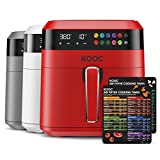 KOOC XL Large Air Fryer, 6.5 Quart Electric Air Fryer Oven, Free Cheat Sheet for Quick Reference, 1700W, LED Touch Digital Screen, 10 in 1, Customized Temp/Time, Nonstick Basket, Red
