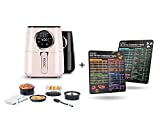[Bundle Group] KOOC Large Pink Air Fryer with Accessories, 4.5 Quart Electric Air Fryer Oven + Additional Air Fryer Magnetic Cheat Sheet Set, Air Fryer Oven Accessories Cooking Time for Recipe