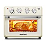 Dawad Air Fryer Toaster Oven Countertop Small Space Retro Cream White , Air Fryer Oven Combo 1500W ,10 Inch Pizza 7 lbs Chicken ETL Certified ,Accessories & Recipes¡­
