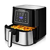 Bonsenkitchen Air Fryer, Electric Oilless Cooker with LED Digital Touchscreen, 7 in 1 Instant Hot Oven Cooker, 6 Quart Large Stainless Steel Non-Stick Air Frier Pot, 1700W(Silver Black)