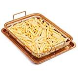 Copper Crisper Tray, BESTHINKY 2-Pieces Nonstick Oven Air Fryer Pan/Tray & Mesh Basket Set For Chicken, French Fries, Onion Rings (A)