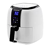 Ovente Electric Air Fryer 3.2-Quart for Grilling Roasting with Digital LED Touch Display Non-Stick Fry Basket & Pan, 1400 Watt Power Air Oven & Oilless Cooker with Temperature Control, White FAD61302W