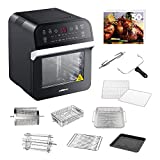 GoWISE USA GW44800-O Deluxe 12.7-Quarts 15-in-1 Electric Air Fryer Oven with Rotisserie and Dehydrator + 50 Recipes QT, Black/Silver