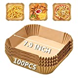 Air Fryer Disposable Paper Liners Square, 7.9 Inch Air Fryer Liners 100 PCS, Non-stick Parchment Paper Pads Oil Resistant, Waterproof, Food Grade Baking Paper for Roasting Microwave