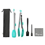 Kitchen Tongs for Cooking, Tongs for Cooking with Silicone Tips, Stainless Steel Silicone Salad Tongs for BBQ, Grilling, Frying and Cooking, Heat Resistant Serving Utensils (turquoise)