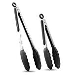 HOTEC Premium Stainless Steel Locking Kitchen Tongs with Silicon Tips, Set of 2 - 9' and 12'