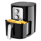Air Fryer, WETIE 4 Quart Small Air Fryer, 5-in-I Less Oil Airfryer, 1400W Air Fryer Oven Pizza Cooker, Non-Stick Fry Basket, Over Heat Protection, Timer+Temperature Control Air Fryers(Black)