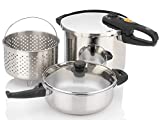 Zavor DUO Combi 4.2 & 8.4 Quart Multi-Setting Pressure Cooker Set with Steamer Basket and Recipe Book - Polished Stainless Steel (ZCWDU05)