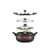 Pigeon 5.3 Quart All-In-One Super Cooker - Steamer, Cooking Pot, Pressure Cooker, Dutch Oven - For All Cooktops - Quick Cooking of Meat, Soup, Rice, Beans, Idli & more, Hard Anodized, (5 Liters)