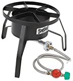 Bayou Classic SP10 14-in High Pressure Cooker Features 14-in Cooking Surface 12.5-in Tall Welded Frame 4-in Cast Aluminum Burner 10-psi Regulator w/ 48-in Stainless Braided Hose