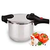 Bogner - Stainless Steel Pressure Cooker. 4 Safety Security System Valve and Clip Closure, 8.4 quartz Capacity, includes a thick Glass Lid and Steamer, Compatible with all types of stoves