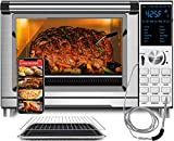 NUWAVE Bravo Air Fryer Oven Pro, 12-in-1, 30QT XL Large Capacity Digital Countertop Convection Oven, 1800 W Dual Heater, Digital Temperature Probe, Heavy Duty Racks with Load of Over 30 Pounds, 50°-500°F Temperature Controls, 100 Pre-Programmed Recipes, Grill Griddle Accessories Included, Brushed Stainless Steel Look