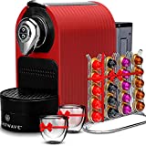 ChefWave Espresso Machine & Coffee Maker Compatible w/Nespresso Original Capsules (Red) - Programmable, One-Touch, Premium, Italian, 20 Bar High Pressure Pump with Pod Holder and Double-Wall Glasses