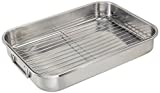 ExcelSteel Multiuse with Rack and Foldable Handles for Easy Storage Stainless Steel Roasting Pan, 15.25', Stainless